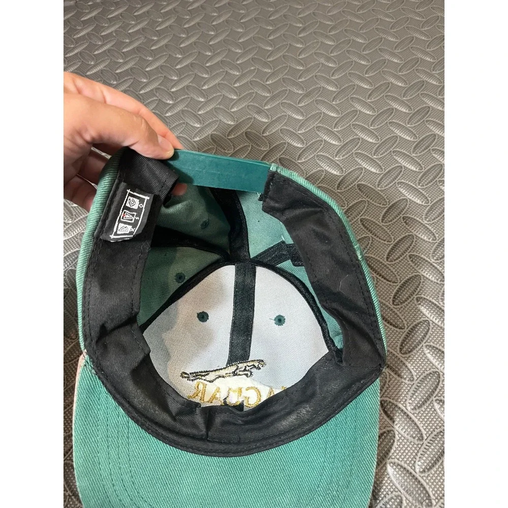 Vintage Jaguar Racing Ball Cap Green Suede Bill Leather Strap Made In USA